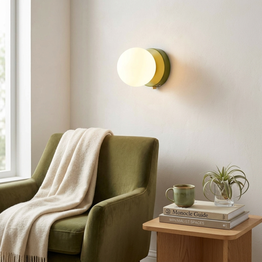 White Globe Wall Sconce Metal Bauhaus Compact Bedroom Living Room Home Decor - Stack & Clear 999