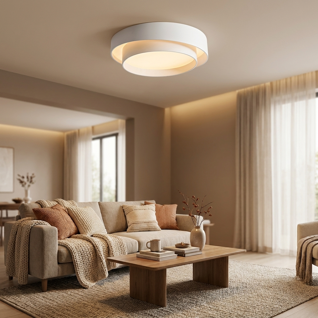 White Metal LED Flush Mount Ceiling Light Concentric Rings Dual Color Temperature Living Room Bedroom Home Decor - Stack & Clear 0