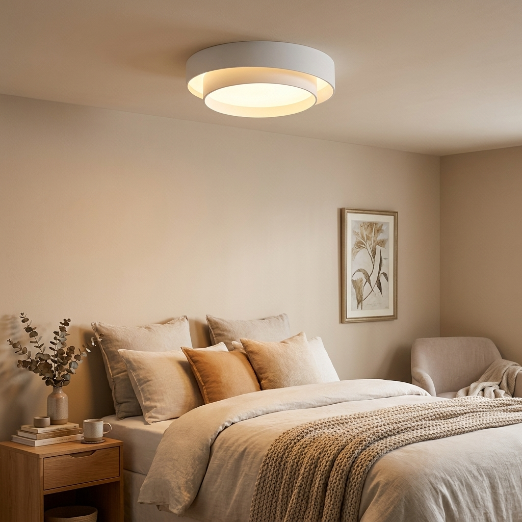 White Metal LED Flush Mount Ceiling Light Concentric Rings Dual Color Temperature Living Room Bedroom Home Decor - Stack & Clear 1