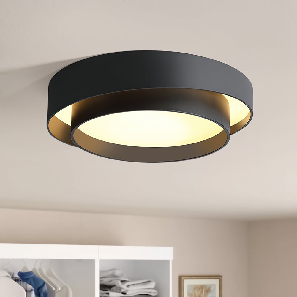 White Metal LED Flush Mount Ceiling Light Concentric Rings Dual Color Temperature Living Room Bedroom Home Decor - Stack & Clear 10