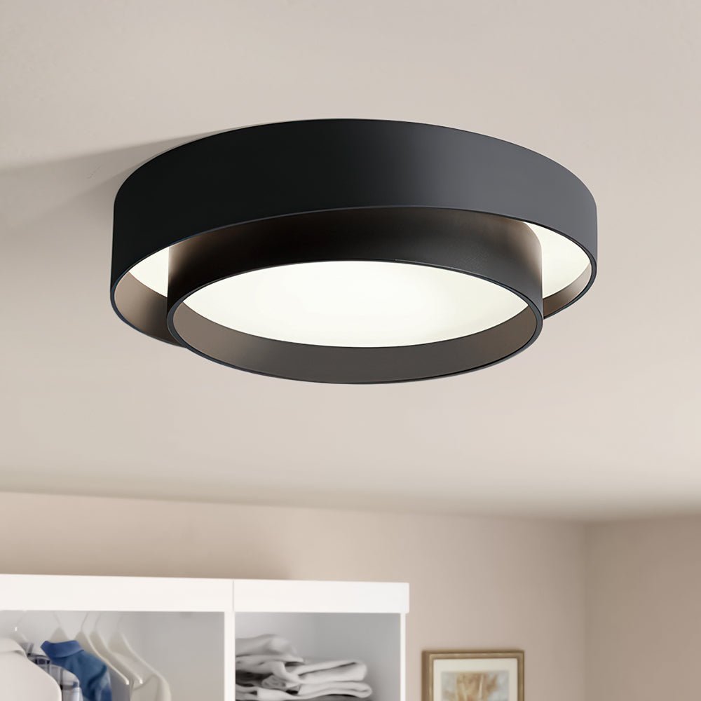 White Metal LED Flush Mount Ceiling Light Concentric Rings Dual Color Temperature Living Room Bedroom Home Decor - Stack & Clear 11