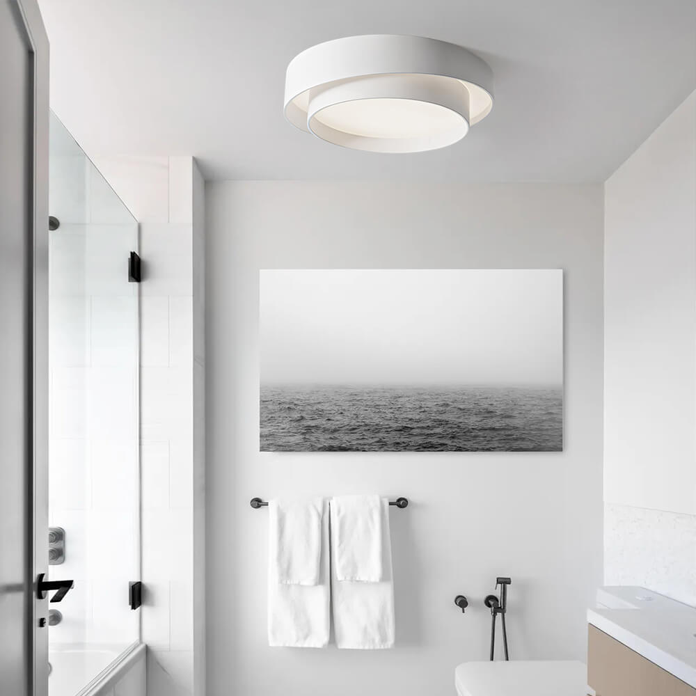 White Metal LED Flush Mount Ceiling Light Concentric Rings Dual Color Temperature Living Room Bedroom Home Decor - Stack & Clear 12