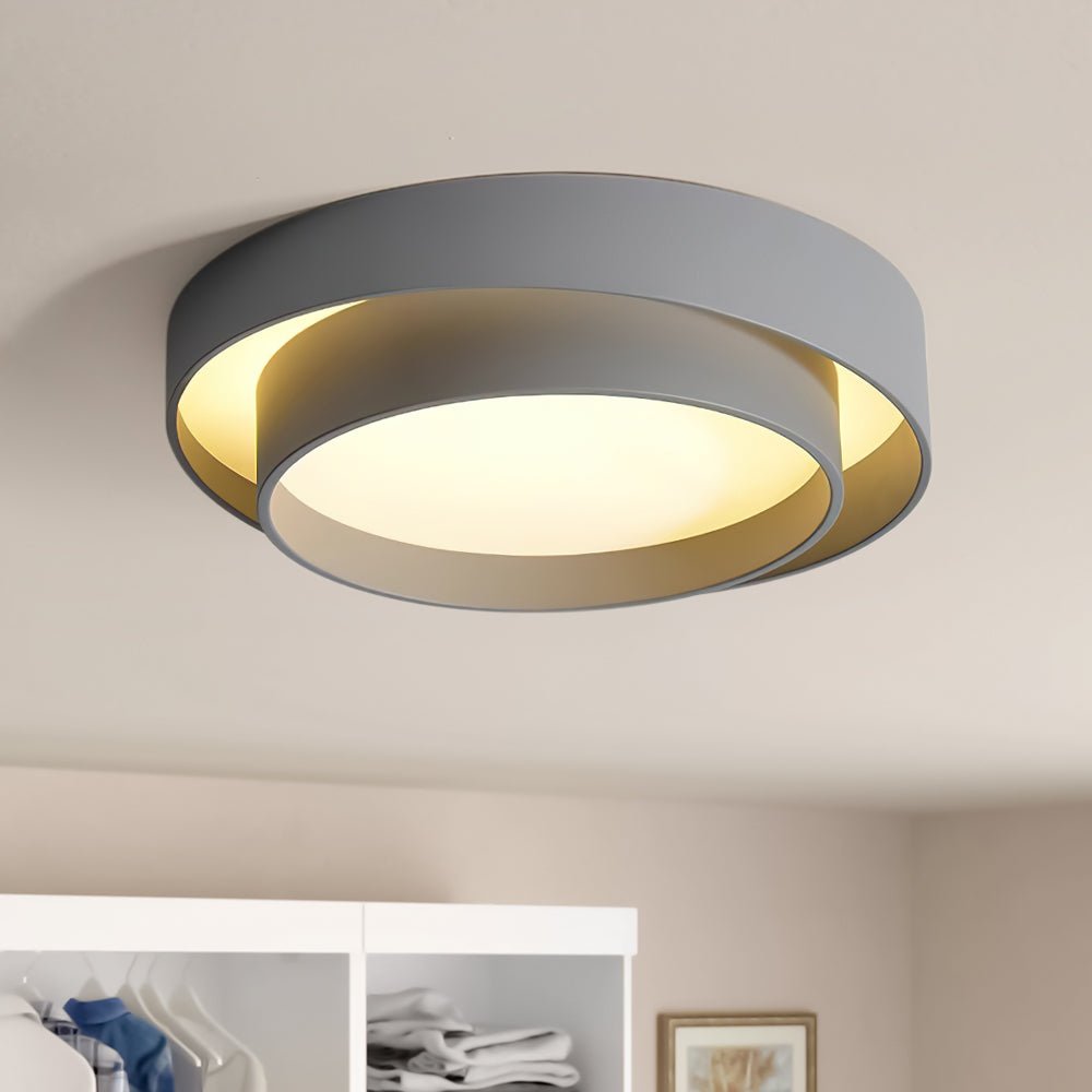 White Metal LED Flush Mount Ceiling Light Concentric Rings Dual Color Temperature Living Room Bedroom Home Decor - Stack & Clear 13