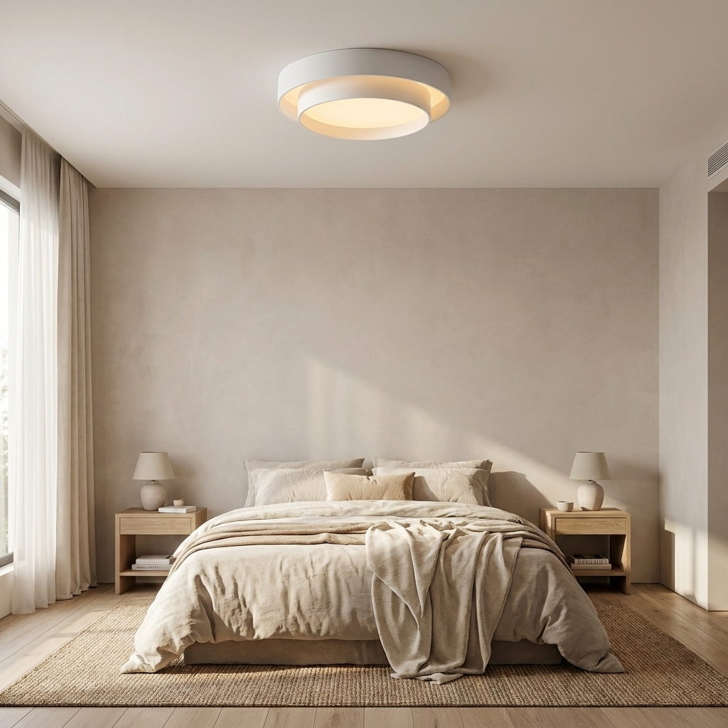 White Metal LED Flush Mount Ceiling Light Concentric Rings Dual Color Temperature Living Room Bedroom Home Decor - Stack & Clear 15