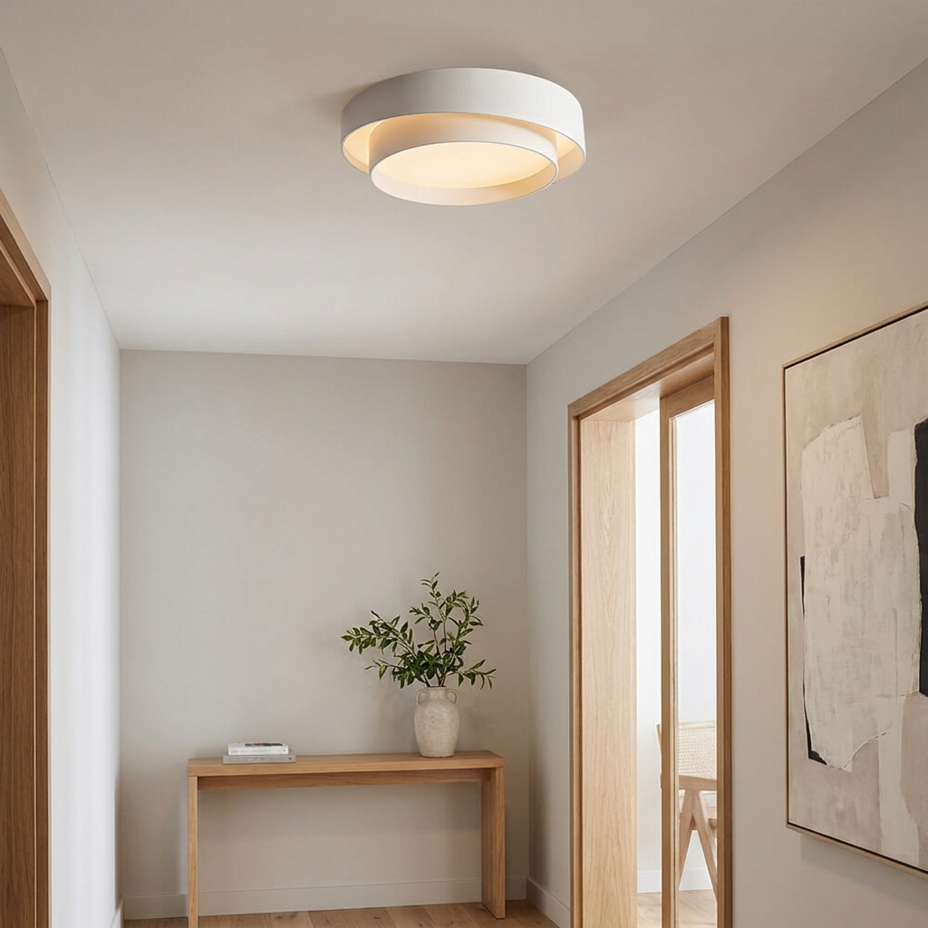 White Metal LED Flush Mount Ceiling Light Concentric Rings Dual Color Temperature Living Room Bedroom Home Decor - Stack & Clear 2