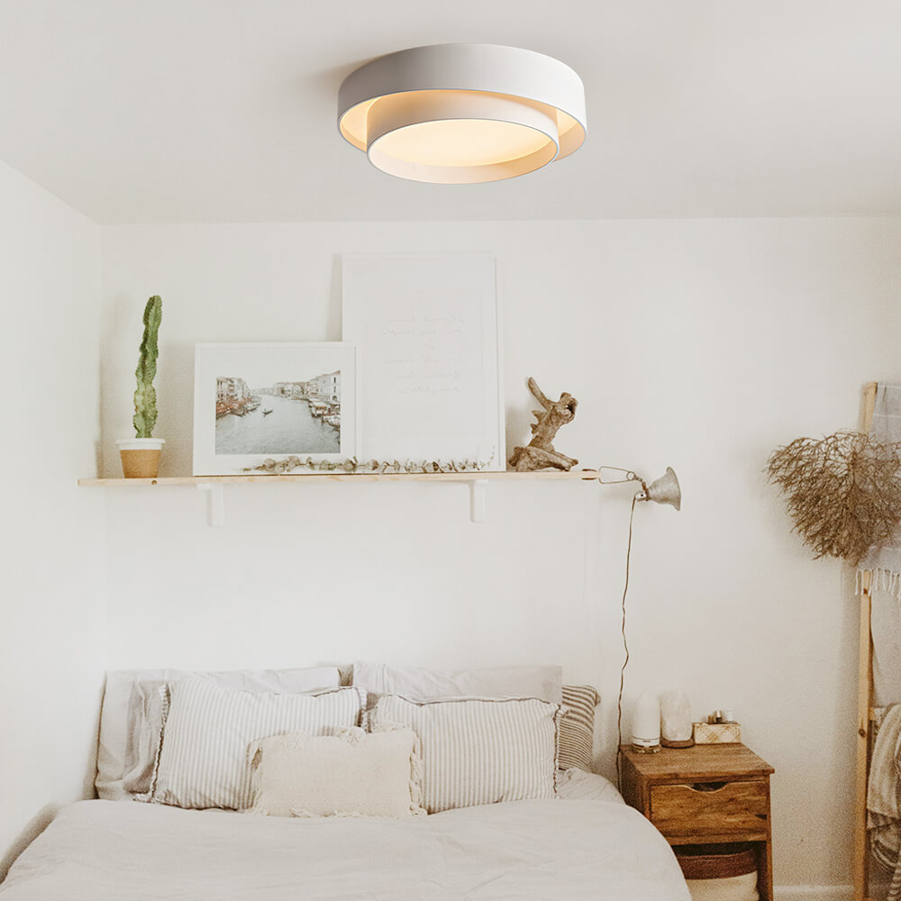 White Metal LED Flush Mount Ceiling Light Concentric Rings Dual Color Temperature Living Room Bedroom Home Decor - Stack & Clear 3