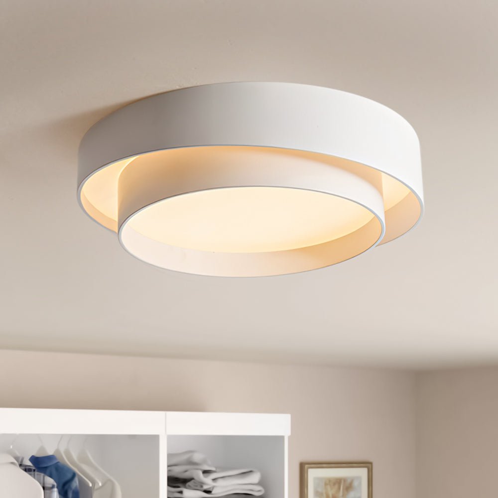White Metal LED Flush Mount Ceiling Light Concentric Rings Dual Color Temperature Living Room Bedroom Home Decor - Stack & Clear 4