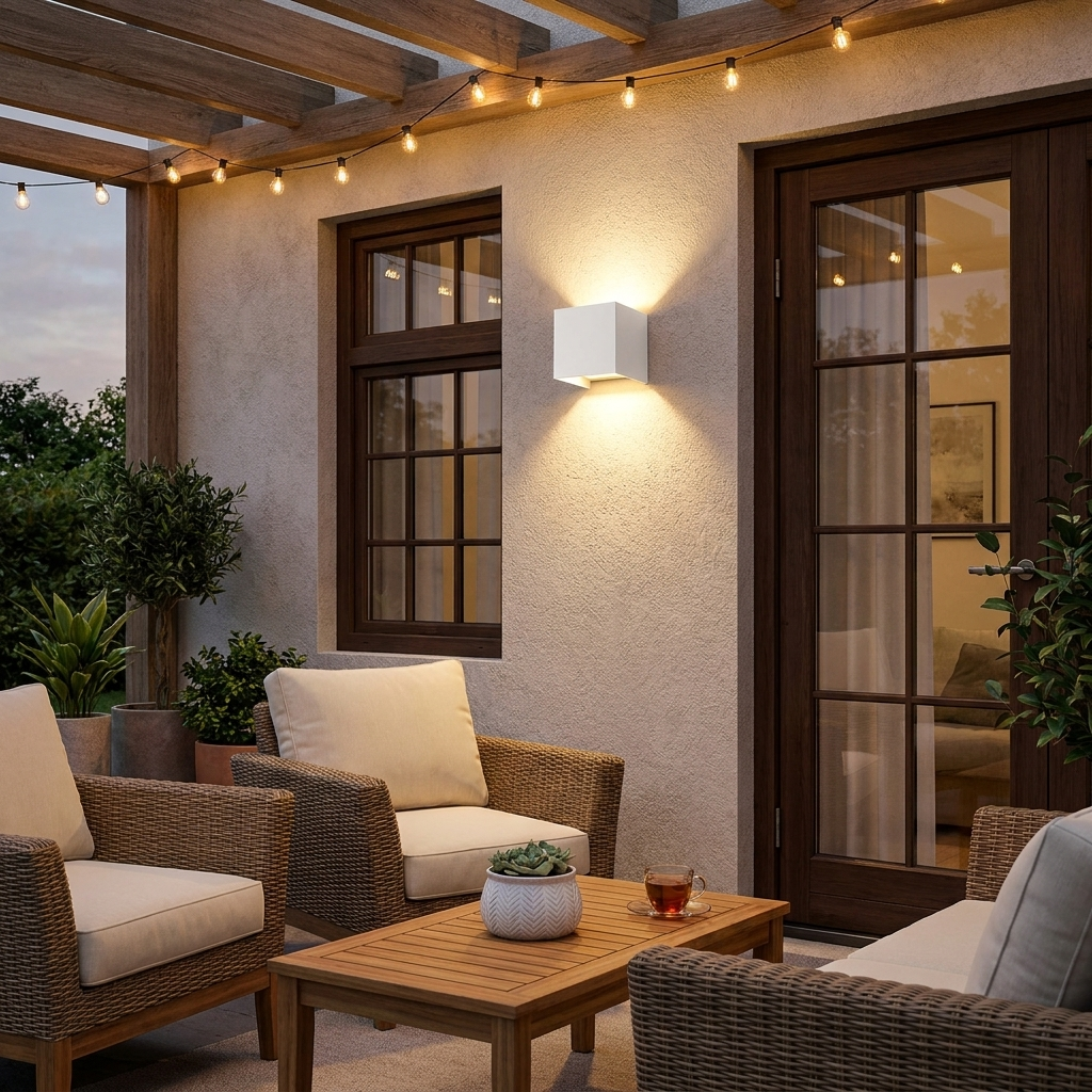 White Metal Outdoor Wall Light Adjustable LED Spotlight IP65 Waterproof Modern Garden Patio Home Decor - Stack & Clear 1