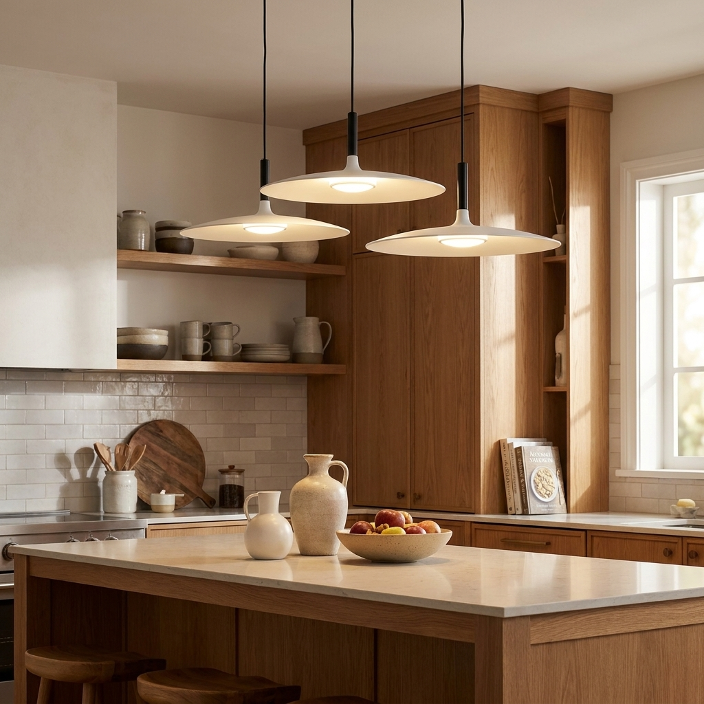White Metal Pendant Light Saucer Dome Shade Matte Finish Modern Kitchen Dining Room Home Decor - Stack & Clear 0