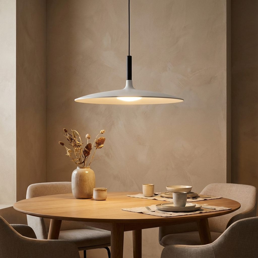White Metal Pendant Light Saucer Dome Shade Matte Finish Modern Kitchen Dining Room Home Decor - Stack & Clear 1