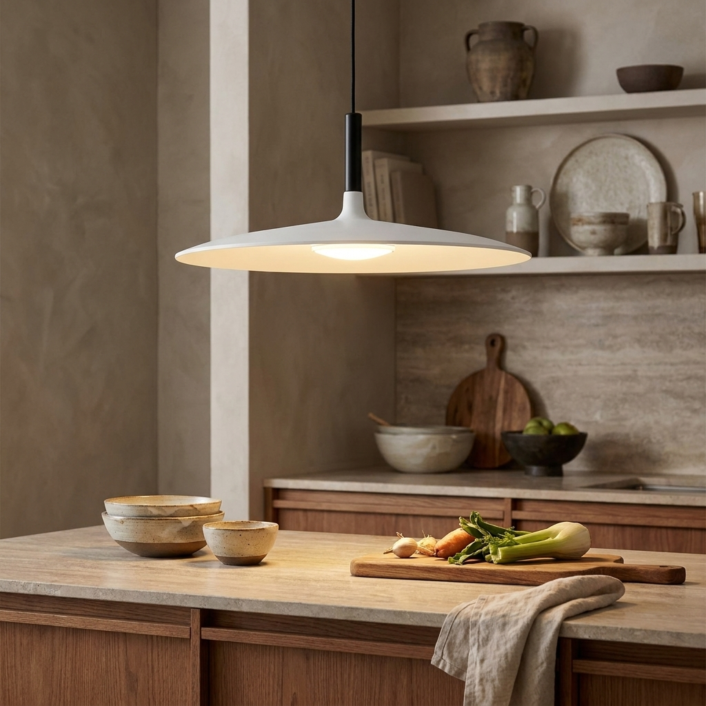 White Metal Pendant Light Saucer Dome Shade Matte Finish Modern Kitchen Dining Room Home Decor - Stack & Clear 2