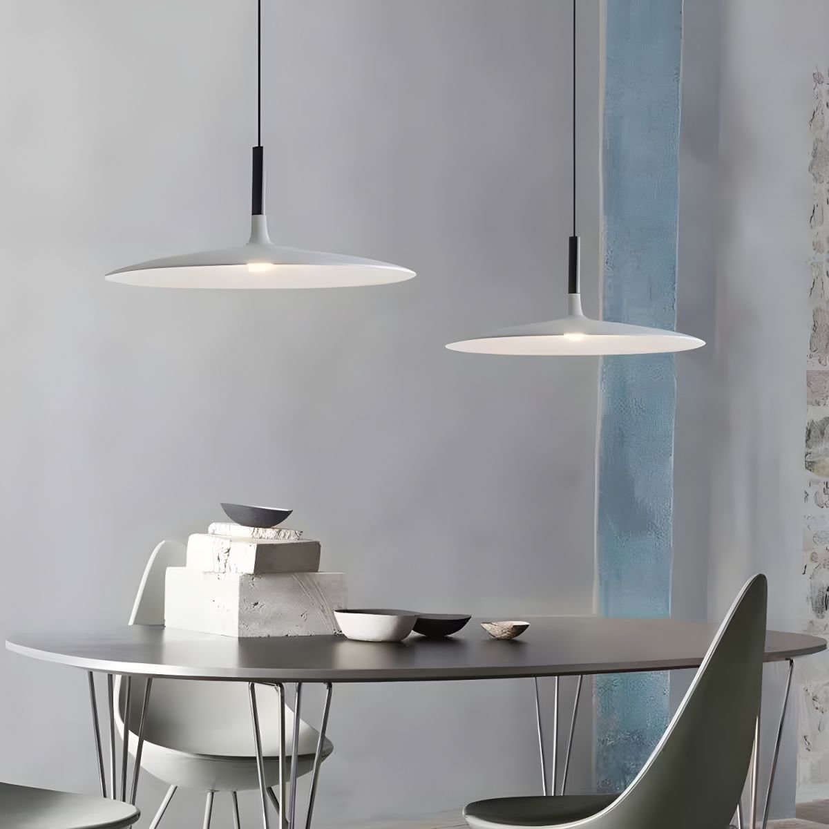 White Metal Pendant Light Saucer Dome Shade Matte Finish Modern Kitchen Dining Room Home Decor - Stack & Clear 5