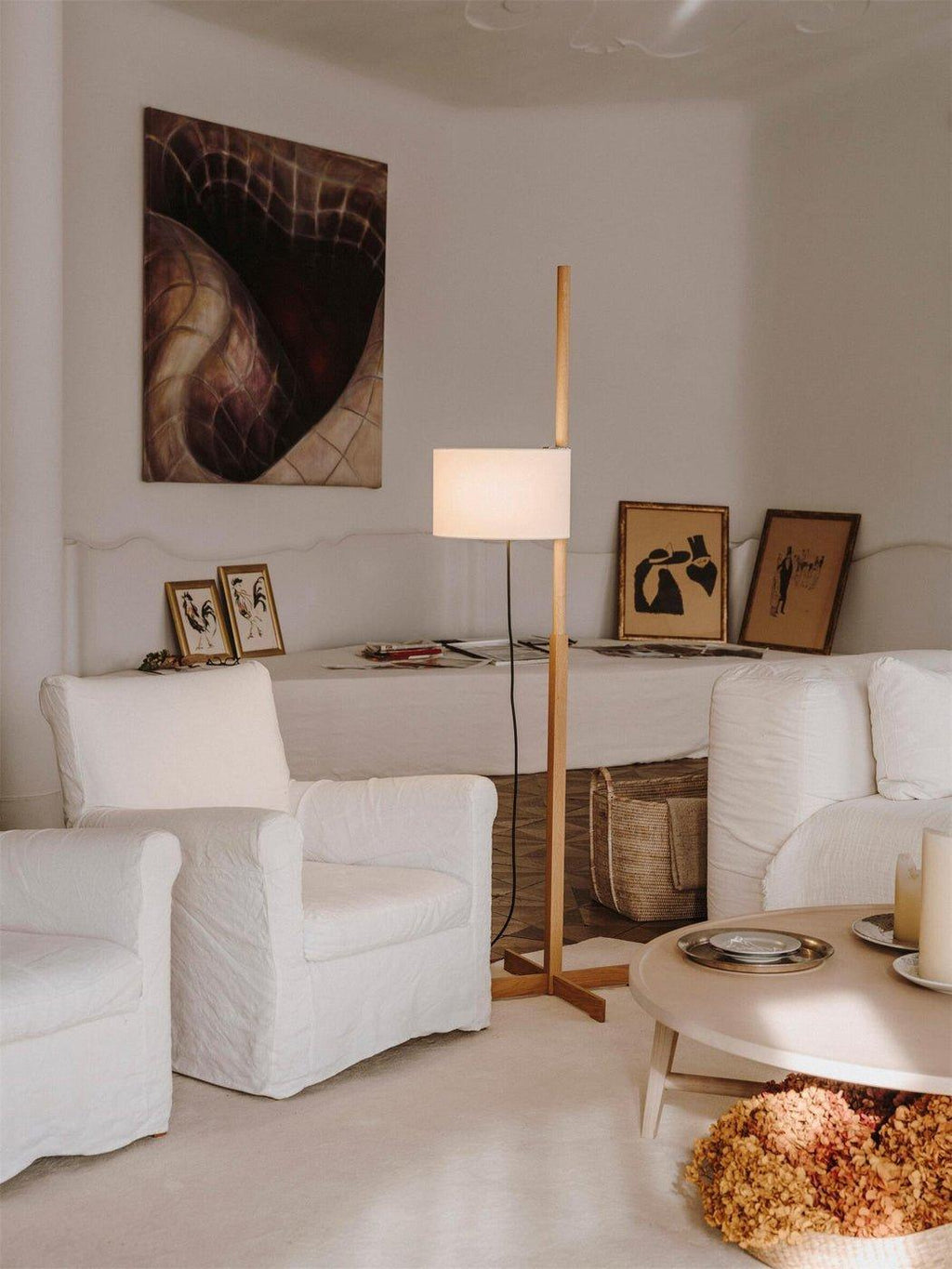 Wood Floor Lamp Adjustable Height LED Compatible 2