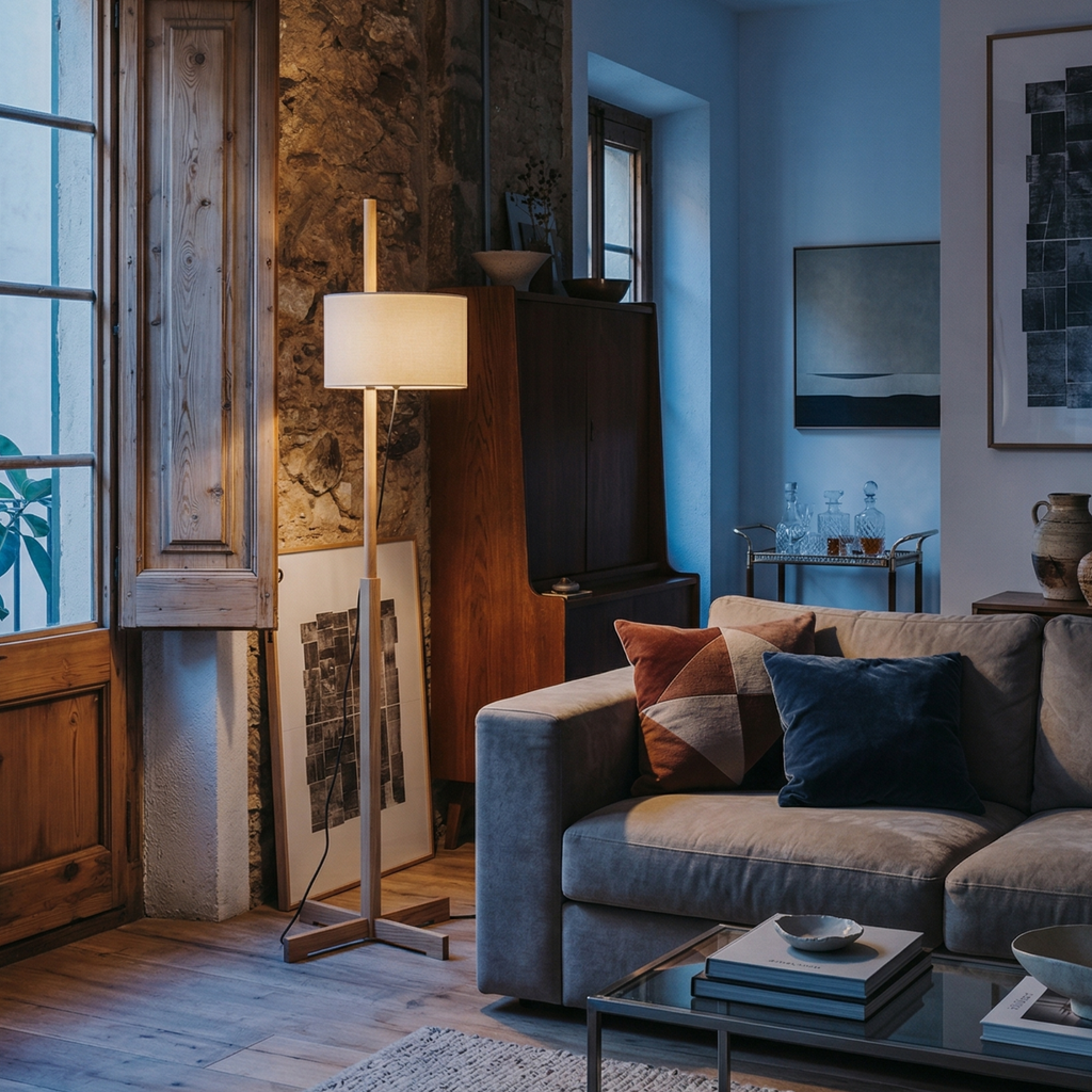 Wood Floor Lamp Adjustable Height LED Compatible 99