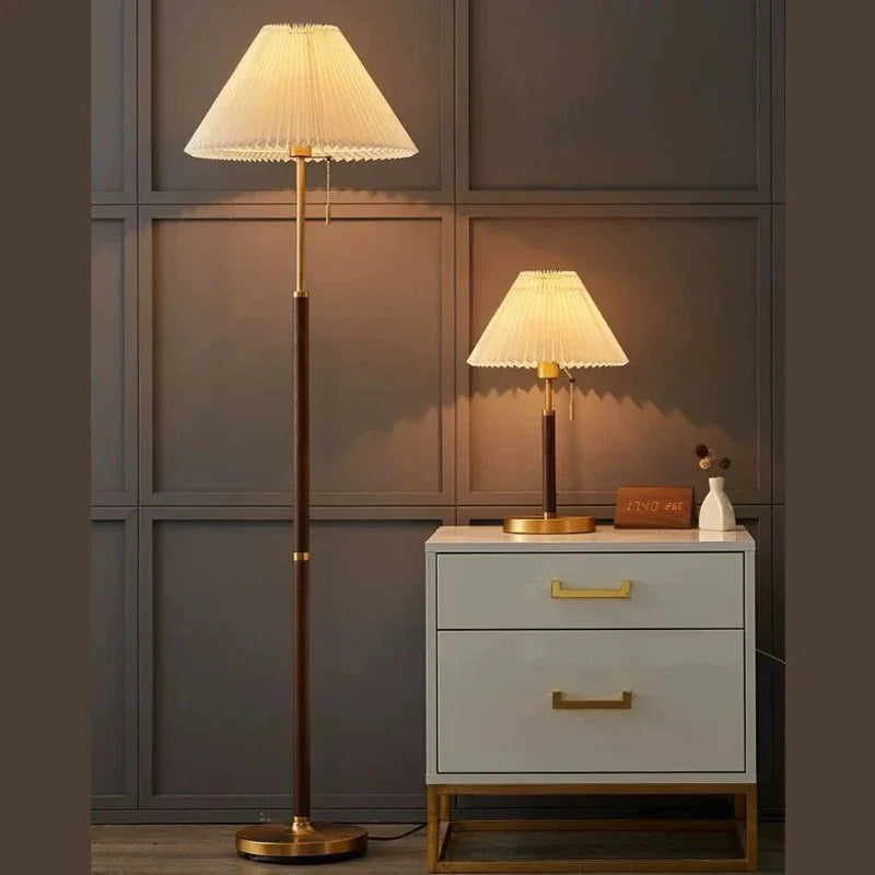Wood Grain Floor Lamp with Pleated Shade - LED Compatible 1