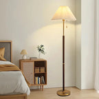 Wood Grain Floor Lamp with Pleated Shade - LED Compatible 3