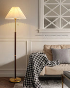 Wood Grain Floor Lamp with Pleated Shade - LED Compatible 4