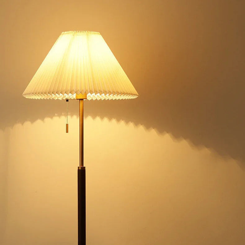 Wood Grain Floor Lamp with Pleated Shade - LED Compatible 6