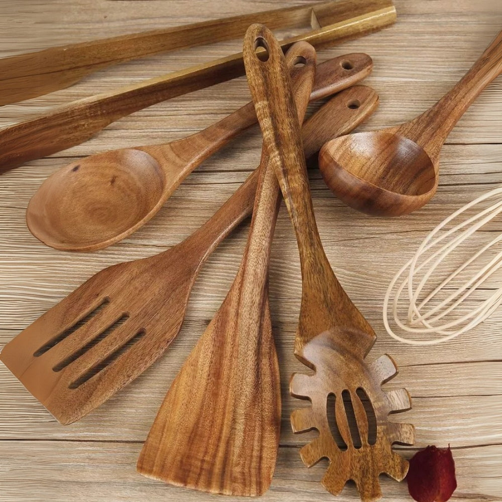 Wooden Cooking Utensil Set - 7pc Heat Resistant Kitchen Tools 4
