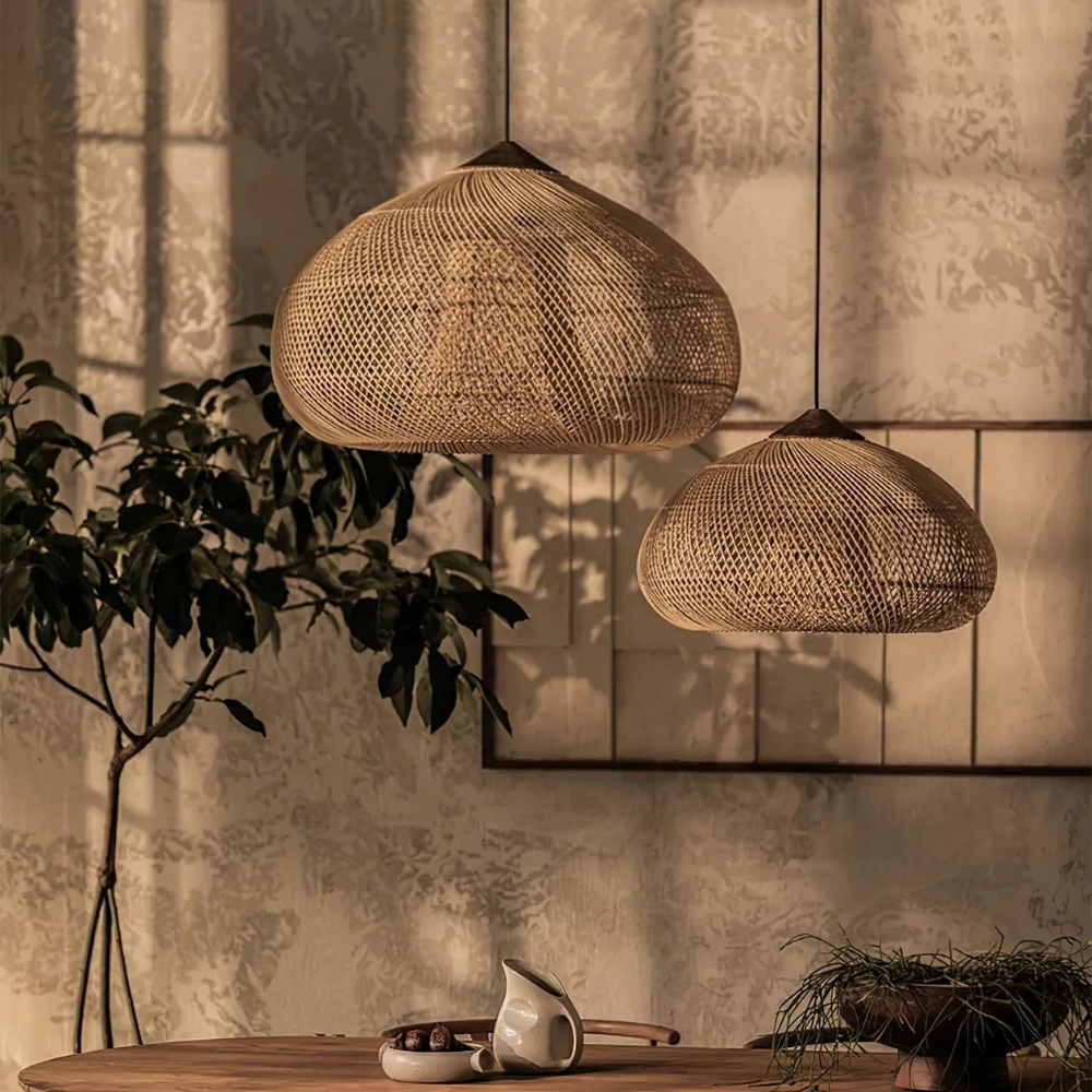 Woven Rattan Pendant Light Fixture – Bohemian Kitchen Hanging Lights 2