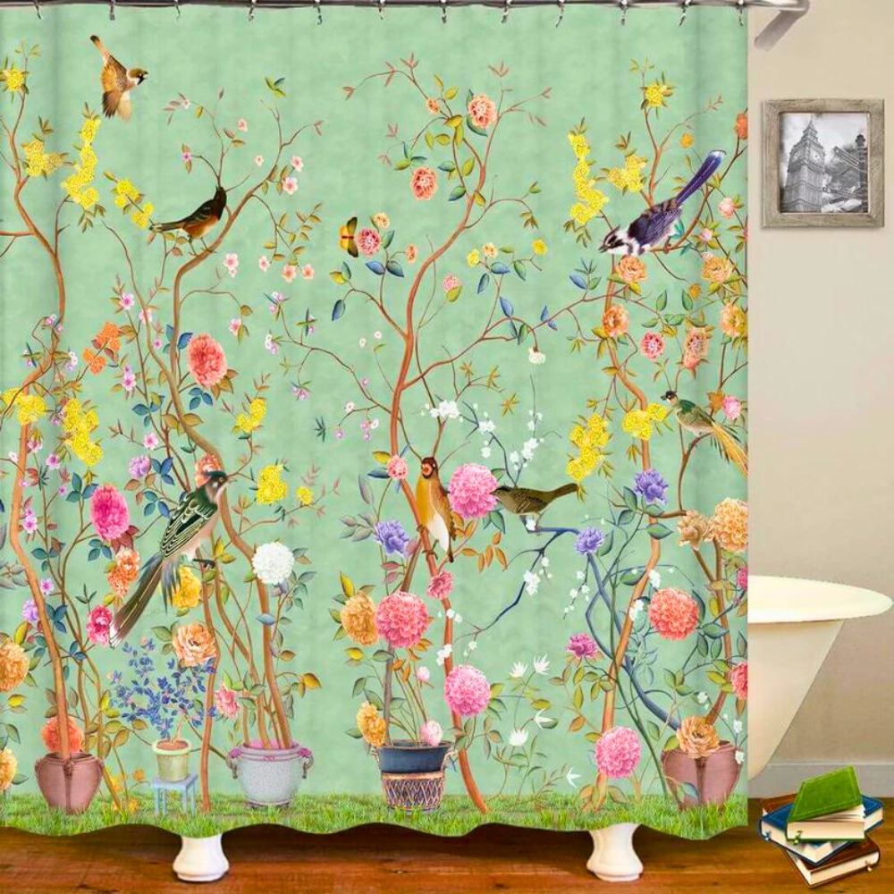 Flower Bird Design Shower Curtain Waterproof Polyester 0