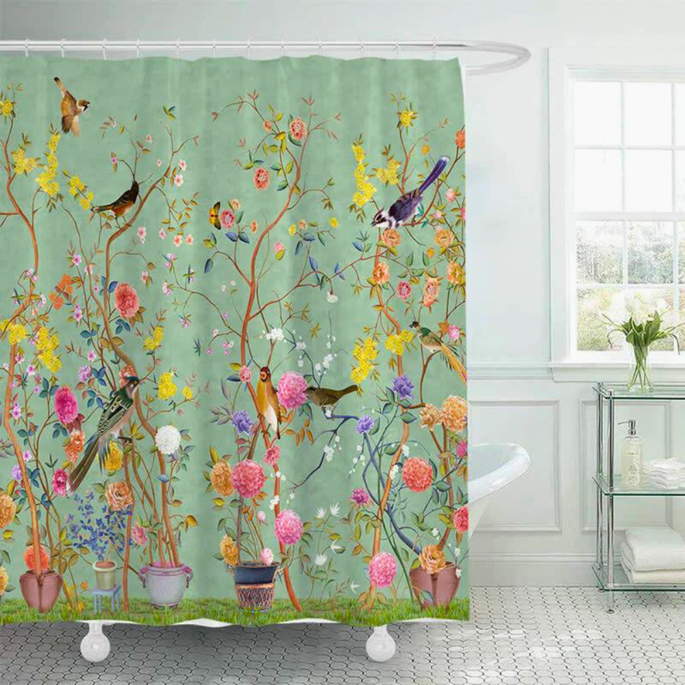 Flower Bird Design Shower Curtain Waterproof Polyester 1